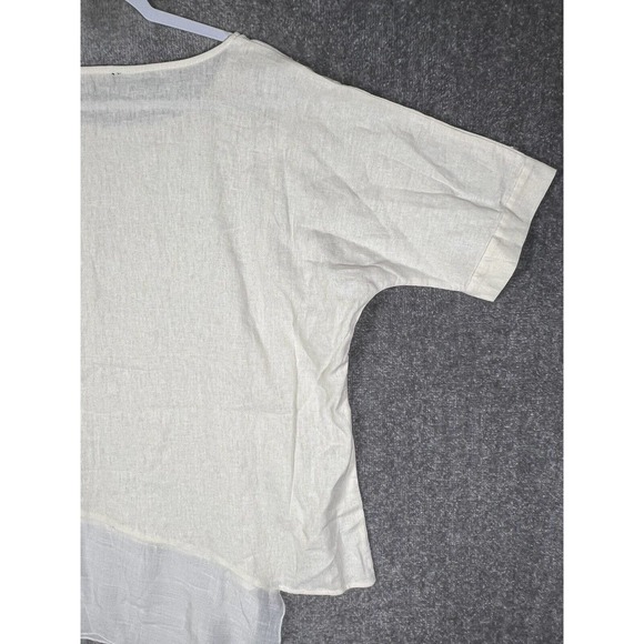 Melissa Paige Linen Blend Asymmetrical Oversize Short Sleeve Top Medium Cream - Picture 10 of 15